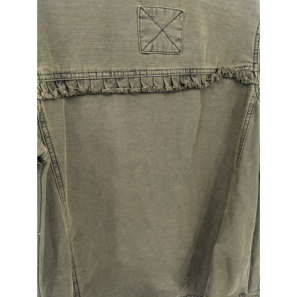 Anthropologie Jacket Womens Small‎ Green Military Utility Coat Canvas Ruffle Y2K - Picture 5 of 10